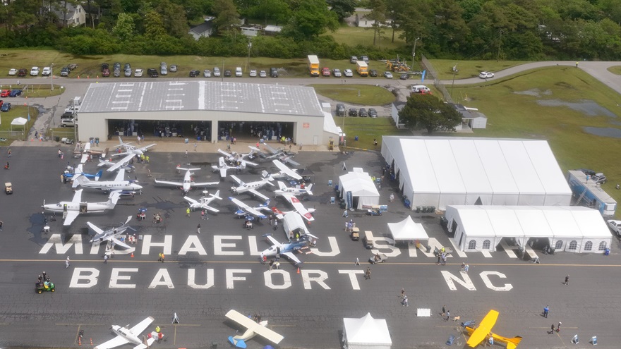 Passengers taking rides in Total Flight Solution's Robinson R44 got this view of AOPA's Beaufort Fly-In.