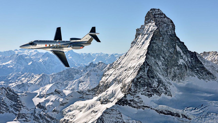A Pilatus PC-24 flies by Matterhorn. Photo courtesy of Pilatus.