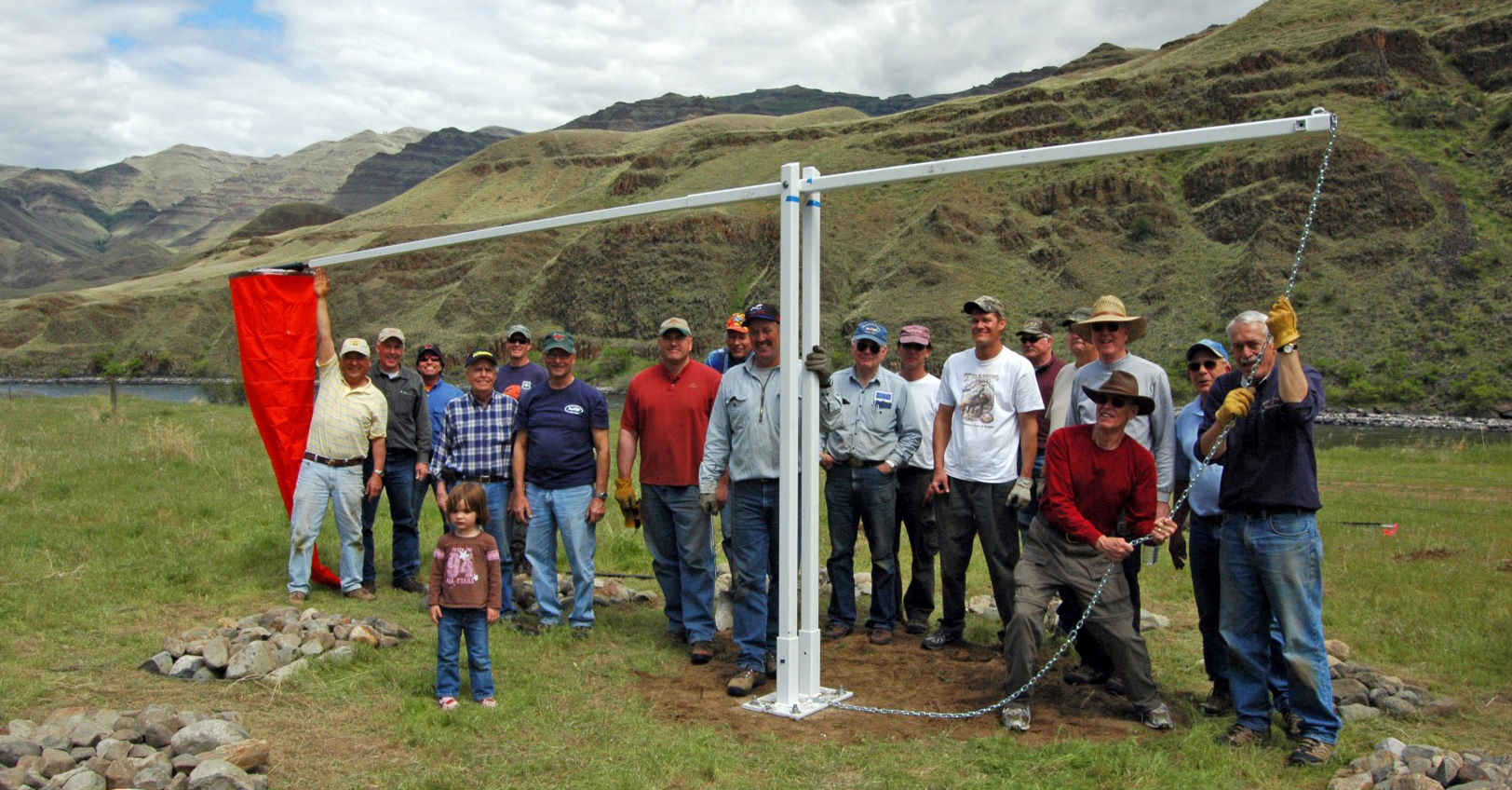 Much of the work to maintain the Hells Canyon airstrips is done by volunteers like these from the Idaho and Oregon pilot’s associations, who, in cooperation with the Idaho Division of Aeronautics, U.S. Forest Service, and others, installed a new windsock at Dug Bar in April of 2012. Photo by Crista Worthy.