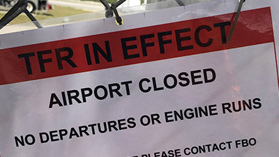 Airport closure sign at Lantana Airport in West Palm Beach, Florida. Photo courtesy of Justin Rooks.