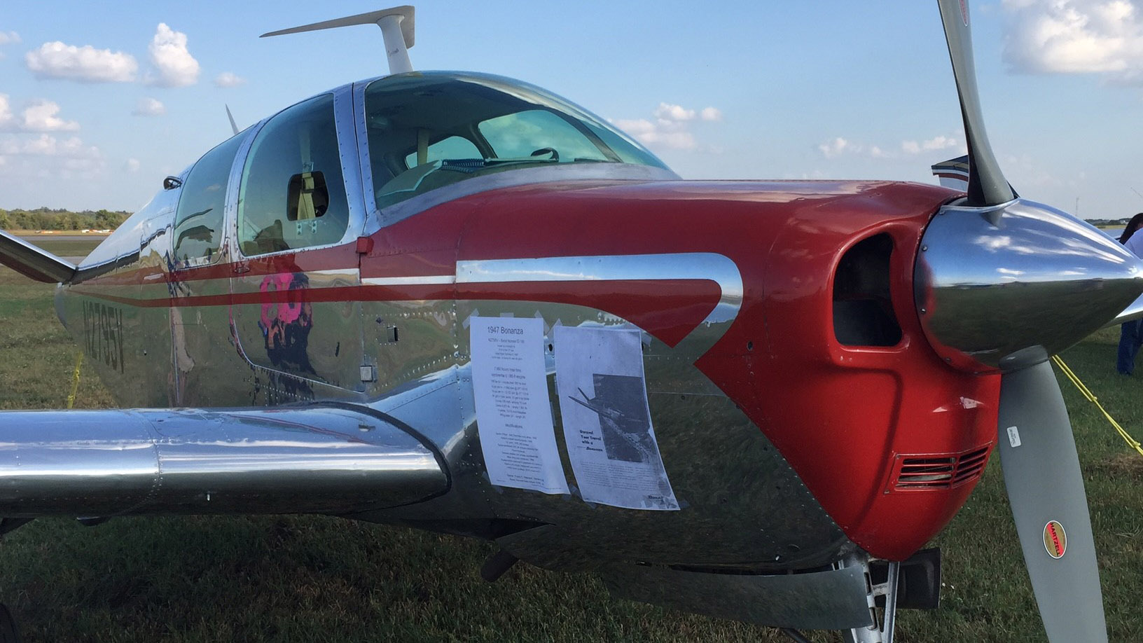 The 1947 Bonanza Model 35 on display at the ABS hangar party. Photo by Thomas B. Haines.