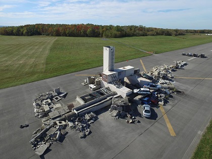 A rubble pile in the middle of a decommissioned runway serves as a realistic disaster response training aid at the New York State Preparedness Training Center. Photo courtesy of NUAIR. 