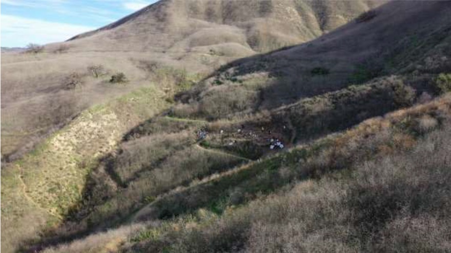 An NTSB drone following the accident flight path captured this image of the ground impact area. Photo courtesy of the NTSB.