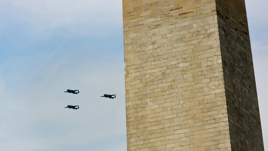 The Arsenal of Democracy World War II Victory Commemoration Flyover on September 25 will feature more than 50 warbirds flying over the National Mall, similar to a 2015 event featured here. The formation flyover honors the seventy-fifth anniversary of the end of World War II. Photo by Mike Collins.