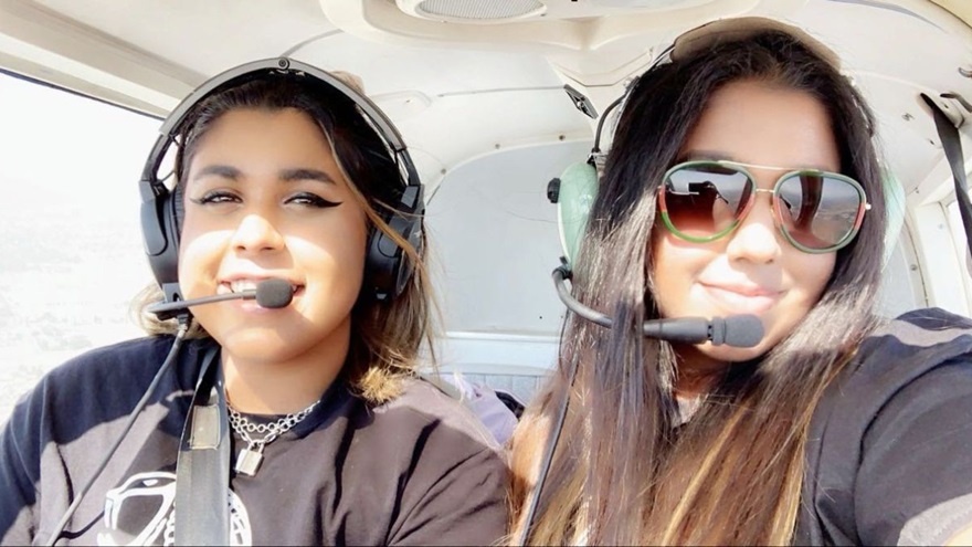 Sisters Aushpreet and Jauslein Brar received their private pilot certificates just two days apart. Photo courtesy Lak Brar.