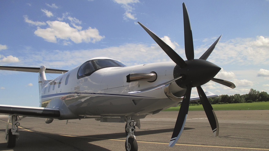 A Pilatus PC-12 fitted with MT Propeller’s seven-blade prop. Photo courtesy of MT Propeller.                           