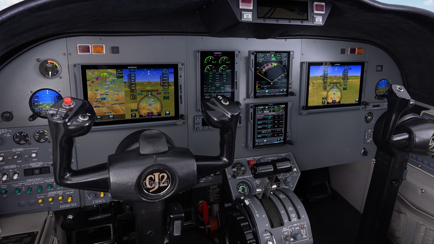 Cessna Citation CJ2 owners and operators will be able to upgrade legacy avionics with a new package featuring glass displays, navigators, and autopilot. Image courtesy of Garmin.