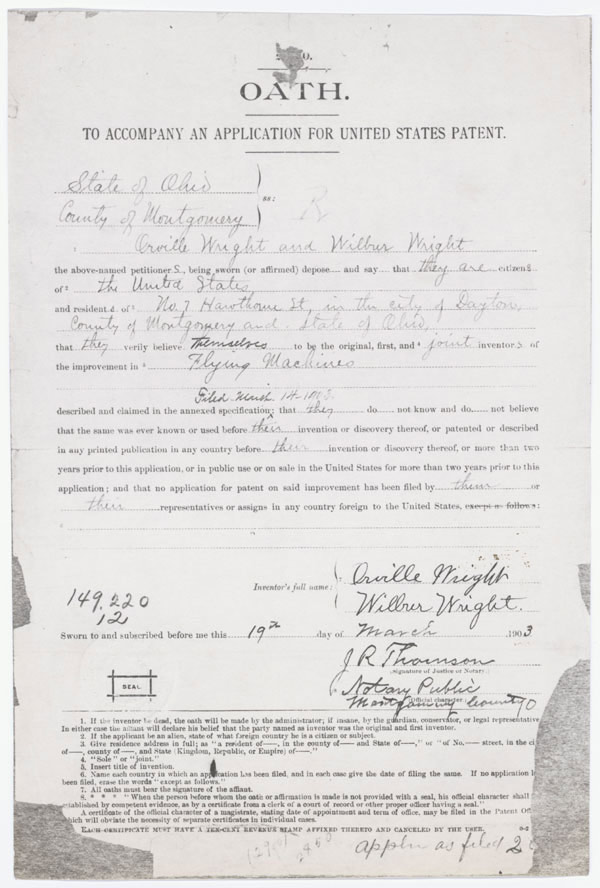 Wright Brothers' patent application