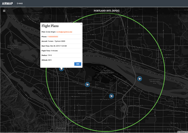 Airport staff can view nearby unmanned aircraft activity using a digital dashboard created by AirMap. Image courtesy of AirMap. 