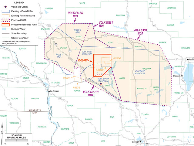 Proposed military operations area and restricted area in Wisconsin.