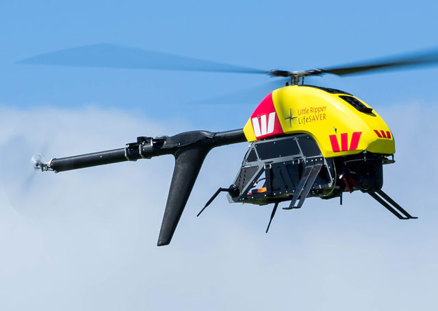 The Pulse Aerospace Vapor 55 configured for shark spotting and water rescue in Australia. Photo courtesy of Westpac. 