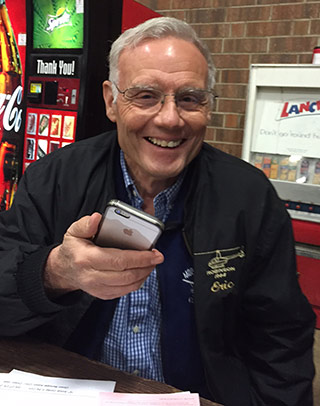 Eric Peterson speaks with his son Todd, who is in the U.S. Air Force stationed in Germany. Photo by Chris Rose.