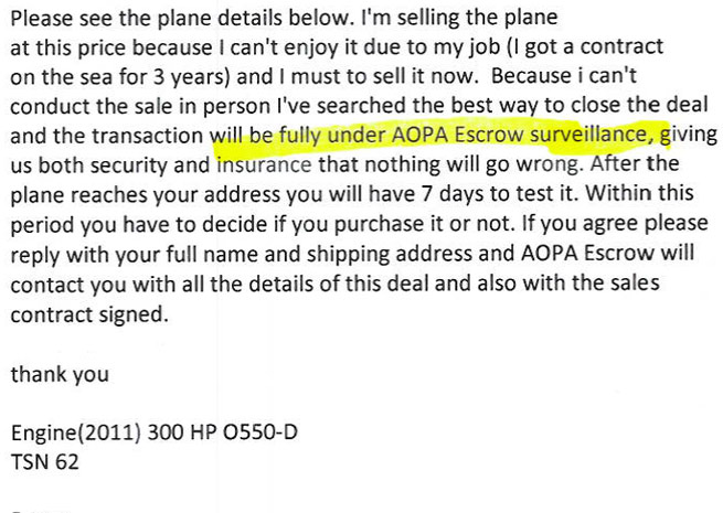 Scammers using AOPA name.