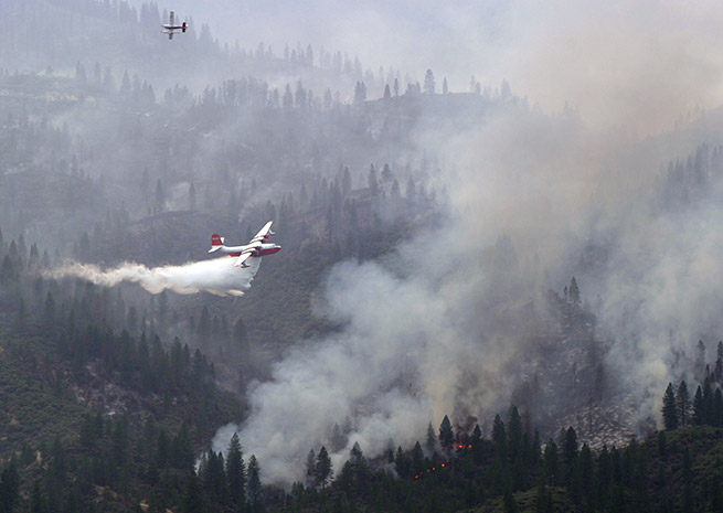 The Martin Mars attacks the Motion Fire in California in July 2008. Photo courtesy of Coulson Flying Tankers.