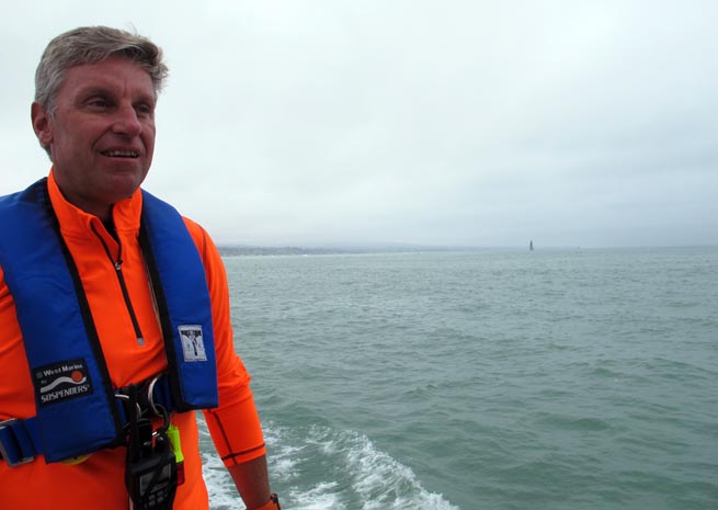 William Pass of the H2O2 Foundation leads a group of pilots out onto the open water for a survival course.