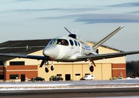 The second conforming SF50 personal jet lifts off on a test flight. Cirrus Aircraft photo.