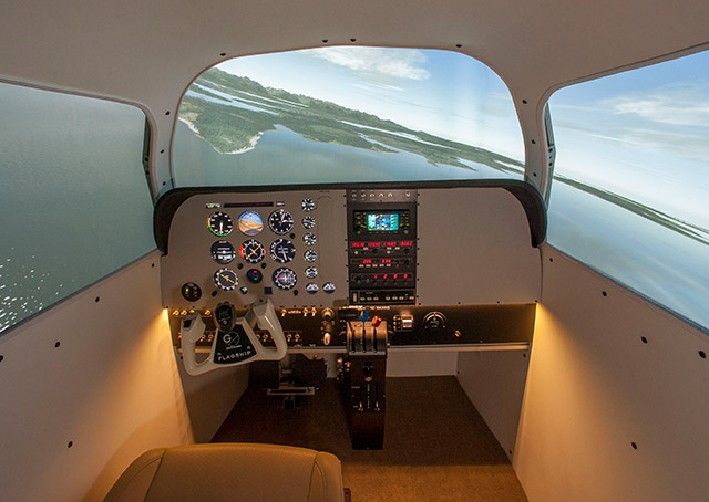 The one-G simulation flagship, an AATD, can replicate a Beechcraft Bonanza or Baron cockpit. Photo courtesy of one-G simulation. 