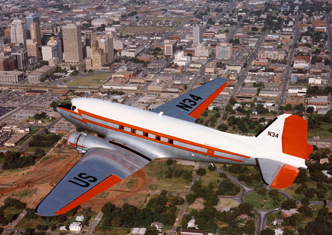 The FAA's DC-3, N34, is flying into retirement at a Texas museum. Photo courtesy of the FAA.