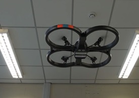 A quadcopter that thinks for itself, pictured in a YouTube video produced by the University of Sheffield.