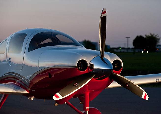 The new McCauley Propeller Systems Blackmac Carbon Series propeller is seen here on a Cessna 400 for photographic purposes. It remains to be seen of Textron Aviation will match the new propeller with this particular aircraft. Textron Aviation photo.