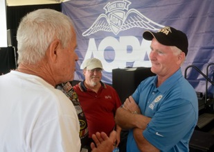 AOPA President Mark Baker talks with members after the Pilot Town Hall.