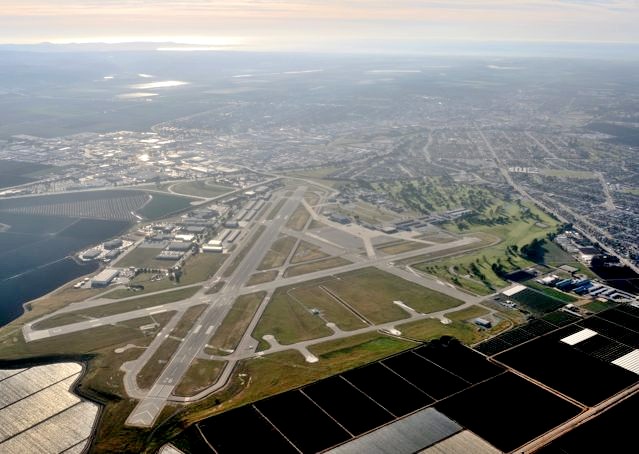 Monterey Bay is seen above Salinas Municipal Airport.