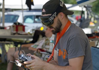 FPV pilot Josh Noone (aka Slowjet, Slow Jams) races at NAFPV2015 in Stephentown, New York Aug. 14. Photo by Jim Moore.