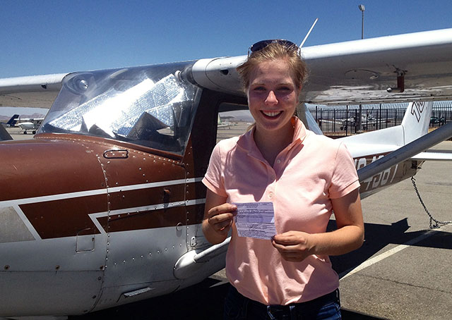 Two days before her eighteenth birthday Anna Weilbacher completed her private pilot check ride to earn her certificate at Fox Airfield in Lancaster, California. Photo courtesy of Anna Weilbacher.