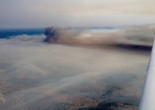 The massive Butte fire obscures airspace near Craig Catto's propeller business in Jackson, California. Photo courtesy of Alex Alvarez