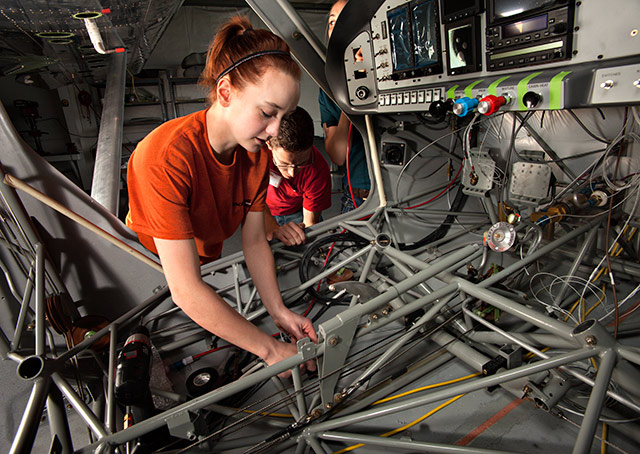 Build A Plane provides aircraft for students to rebuild, such as this Glasair from a 2013 project. The AOPA Foundation’s Giving Back grant funds will be used to support an Aeronca Champ project. Photo by Rick Dahms.