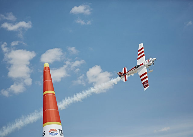 Paul Bonhomme of Great Britain performs during finals of the seventh stage of the Red Bull Air Race World Championship at the Texas Motor Speedway in Fort Worth, Texas, on Sept. 27. Photo by Balazs Gardi/Red Bull Content Pool