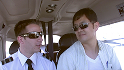 Frederick Flight Center instructor Dominick Moyer (left) and Chu Lee after completing a cross-country flight from Frederick, Md., to Cumberland, Md.