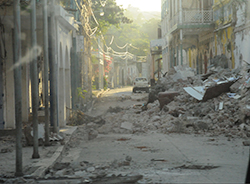 Rubble in the streets of Jacmel, Haiti.