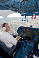 The pilot controls the engine positions and the flight controls through a single joystick 