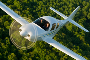 people flying in a plane over a forest