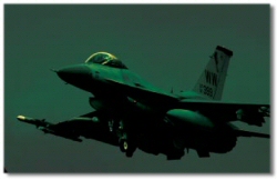 F-16 viewed through night vision goggles