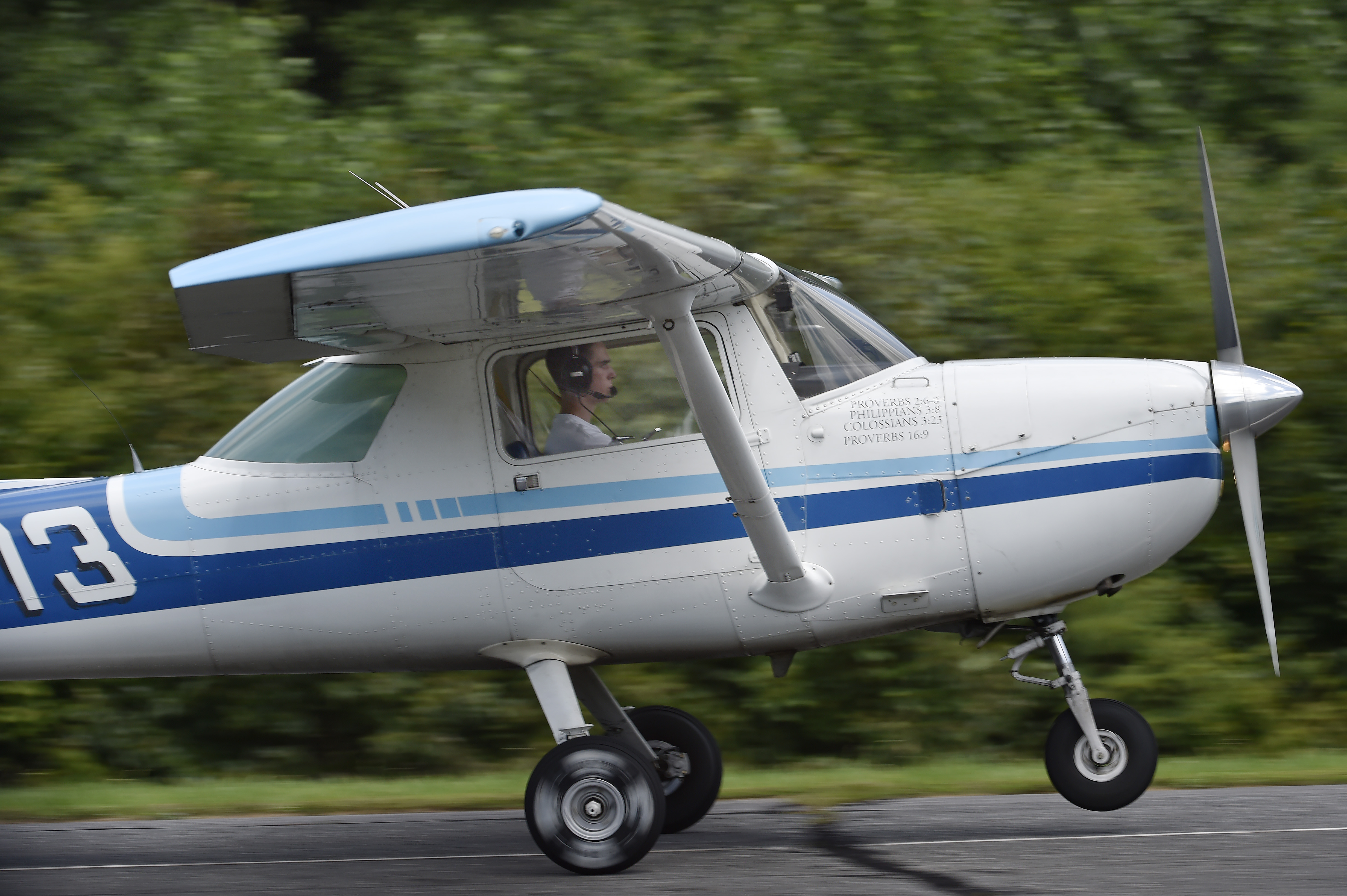 High school student Joel Cihak lifts off for his first solo flight.