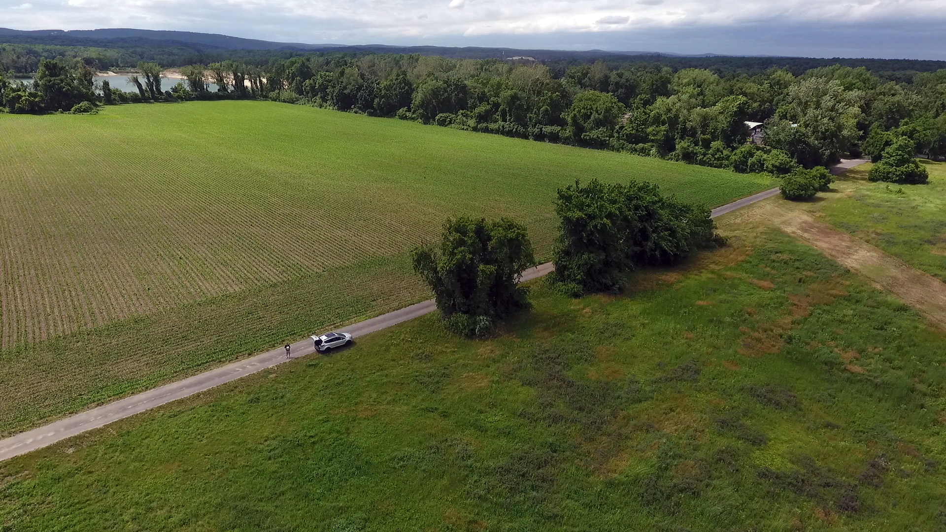 The view from a multirotor camera 200 feet above the pilot, standing behind vehicle just to the left and below the center of the image. Jim Moore photo.