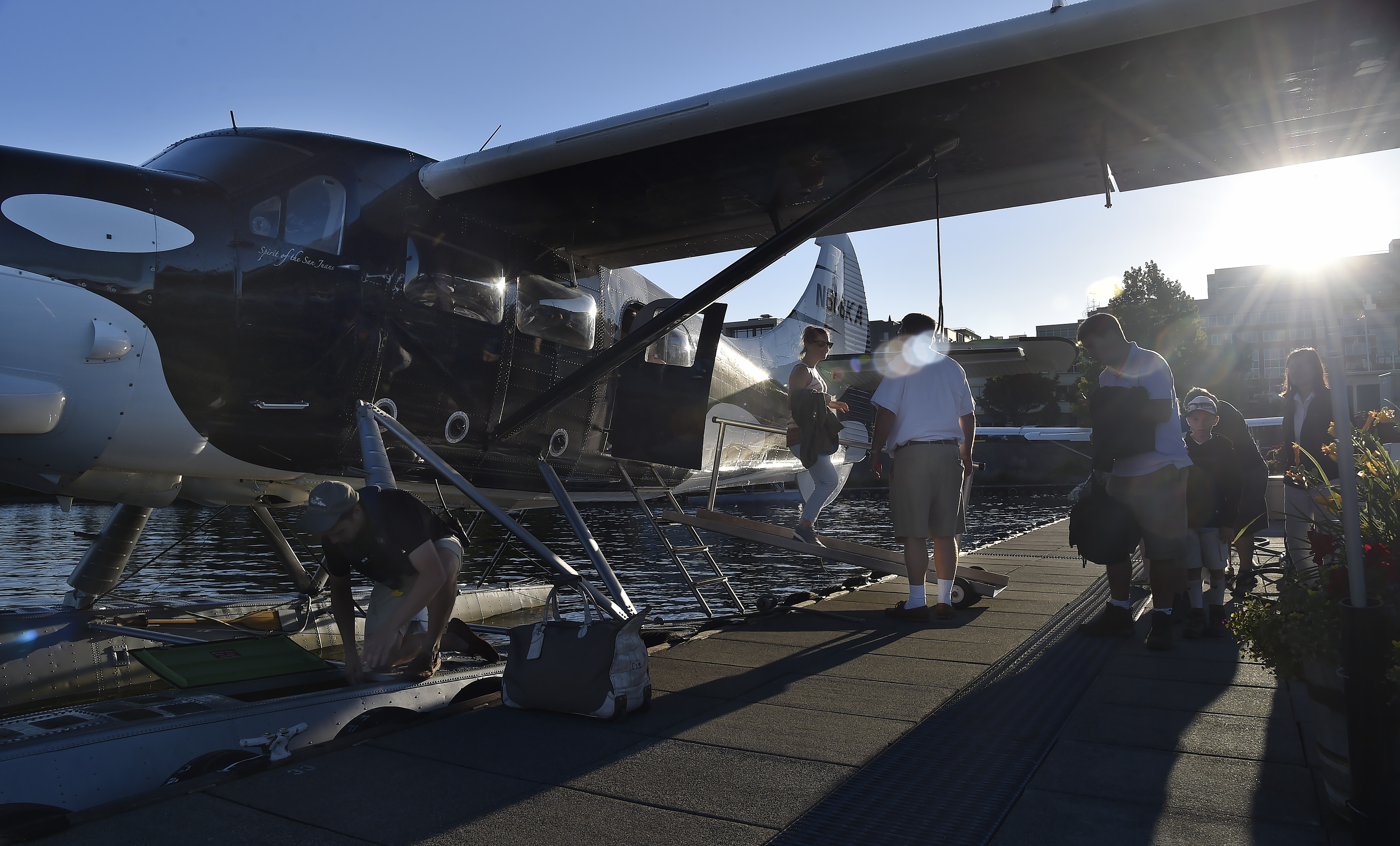 Kenmore Air Harbor's 'Wild Orca' turbine Otter, a popular 10-passenger aircraft in Seattle, wears an eye-catching black and while paint scheme to bring awareness to southern resident killer whales and other marine life. Photo by David Tulis.