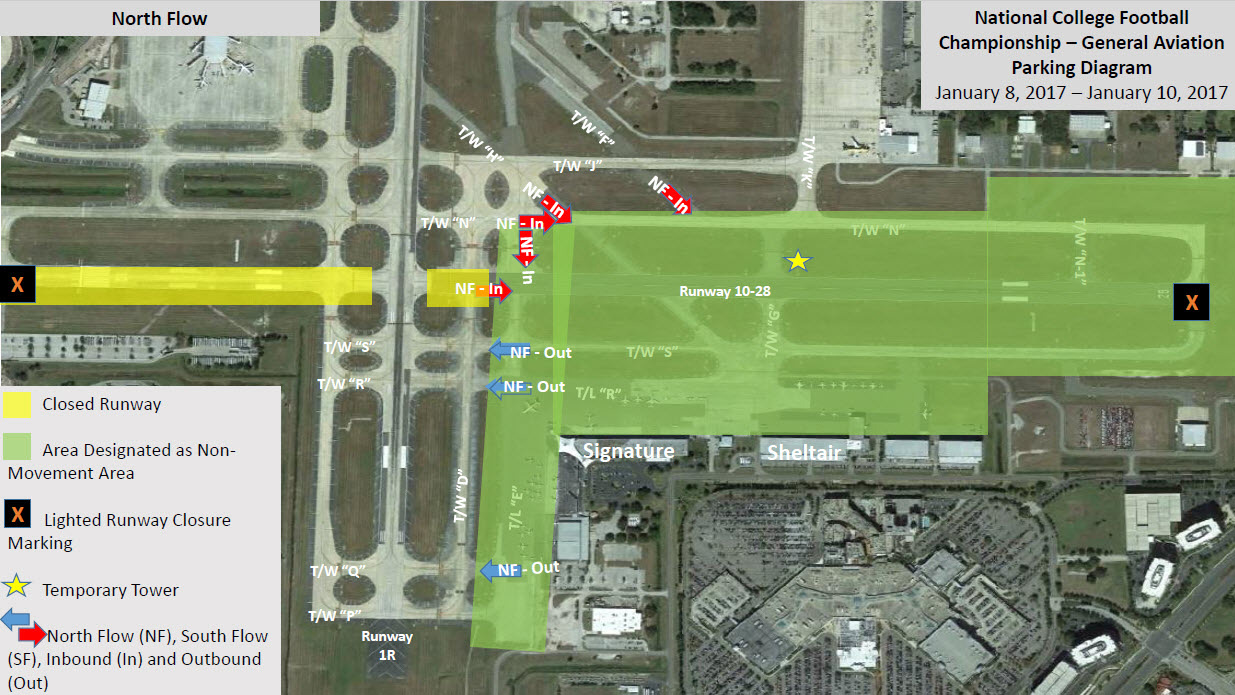 Special ground procedures for Tampa International Airport have been detailed for Jan. 8 through 10. This image depicts the north flow of traffic. Image courtesy of the FAA.