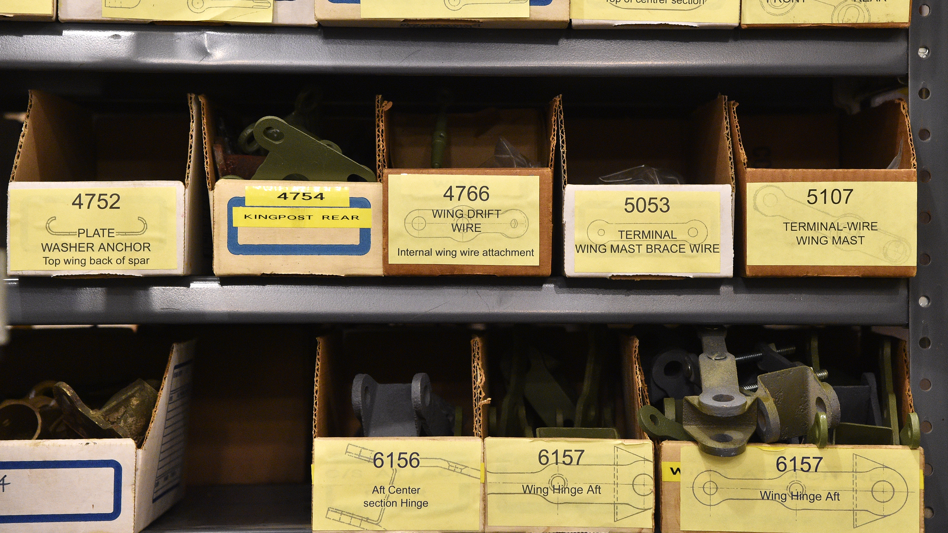 A multitude of boxes hold parts used to re-create Wright Flyers and Gliders as well as other early generation aircraft at The Wright Experience Museum in Warrenton, Virginia. Photo by David Tulis.