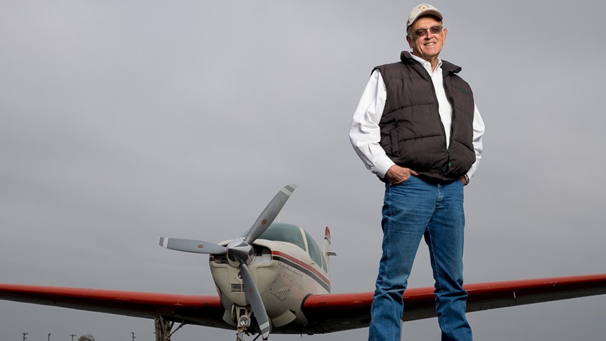 Pilot Jamie Crandall with his 1969 Beechcraft Bonanza in Navasota, Texas, on December 12, 2016. Photo courtesy of Robert Seale.