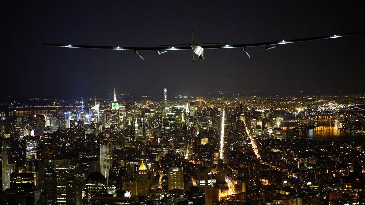 Solar Impulse over Manhattan, during a journey to promote renewable energy around the world that arrived in New York June 11. Photo courtesy of Solar Impulse.