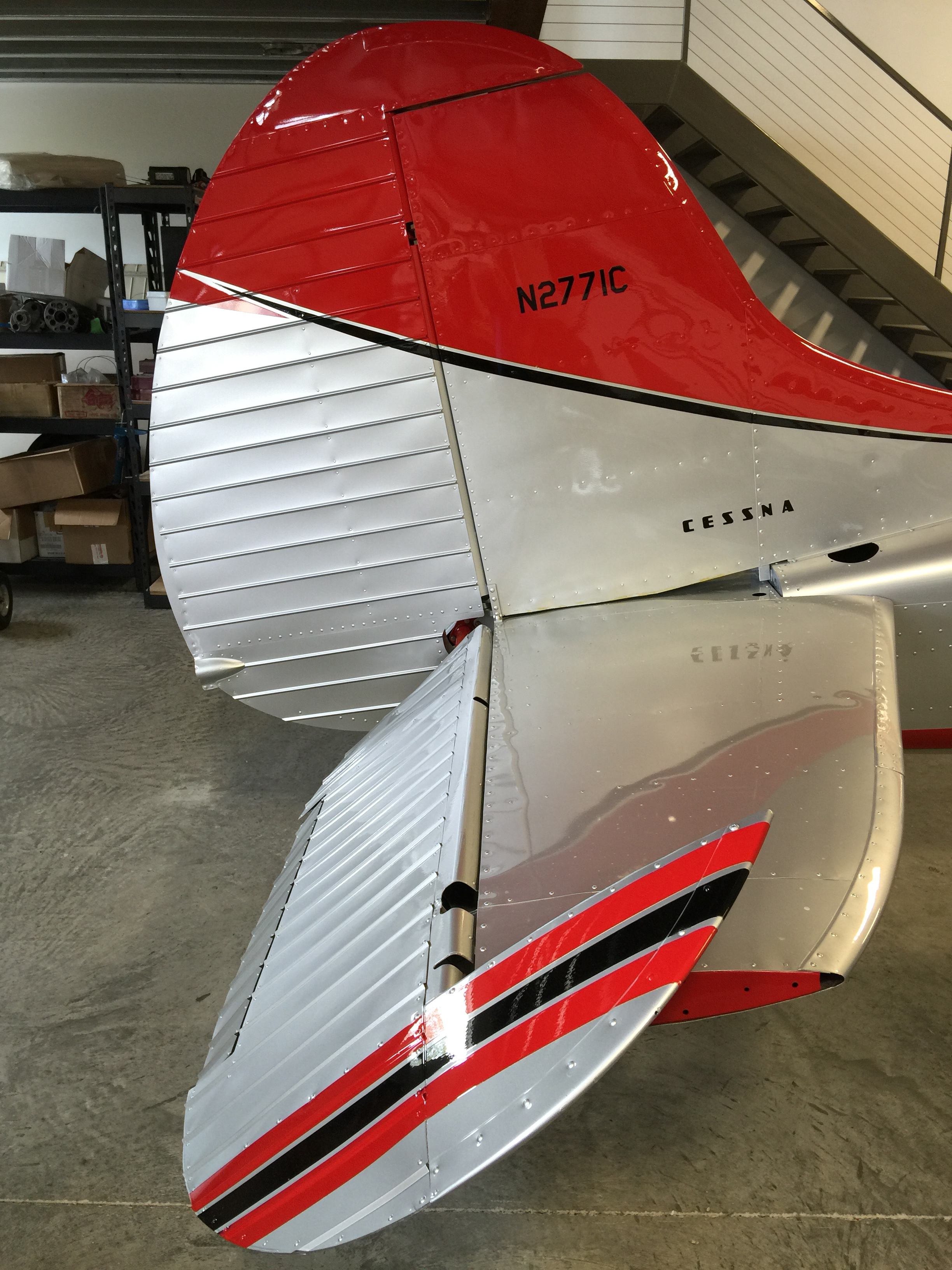 Silver, red, and black graphics adorn the tail feathers on Kyle Fosso's Cessna 170B. Photos courtesy of Kyle Fosso.