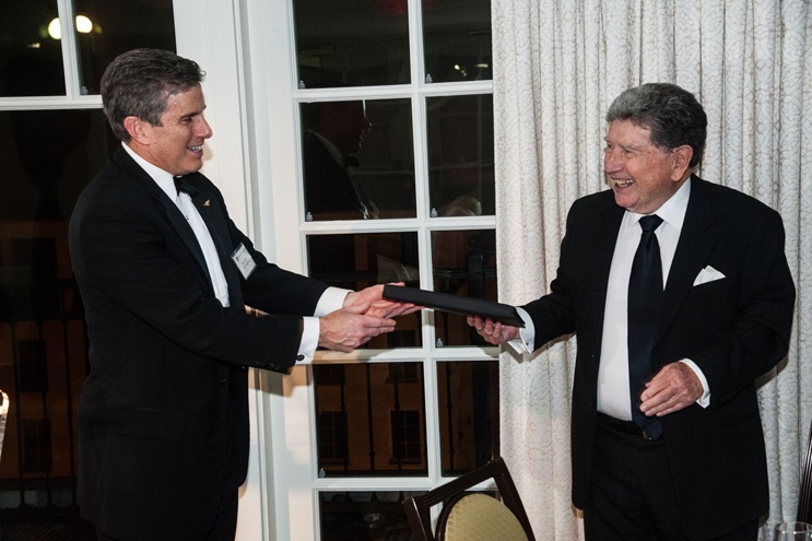 Justin Green, president of IATSBA, presents John S. Yodice with the association's Lifetime Achievement Award. Photo courtesy of IATSBA.