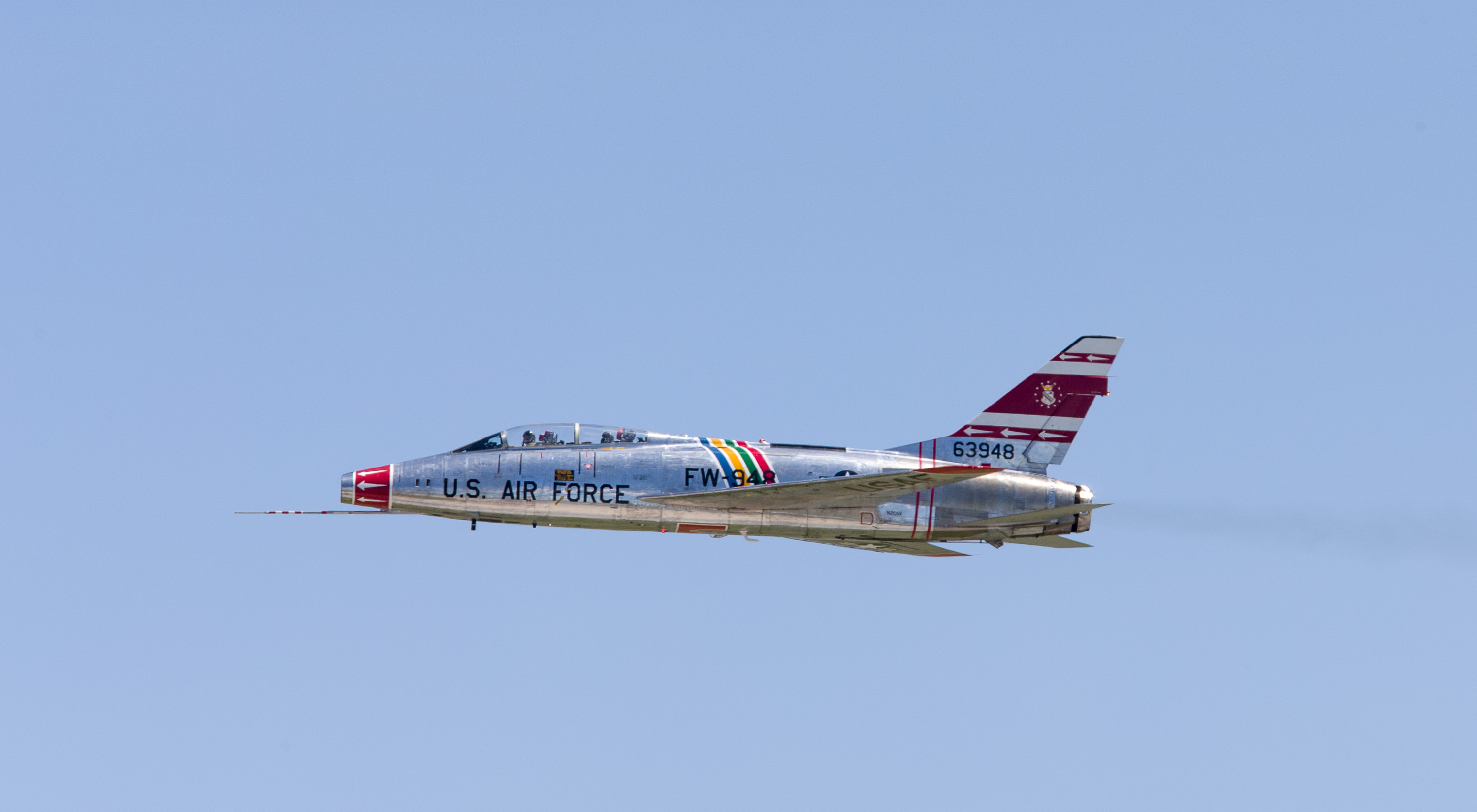 The Super Sabre makes several low passes over Fort Wayne International Airport in Indiana. Photo by Mike Fizer.