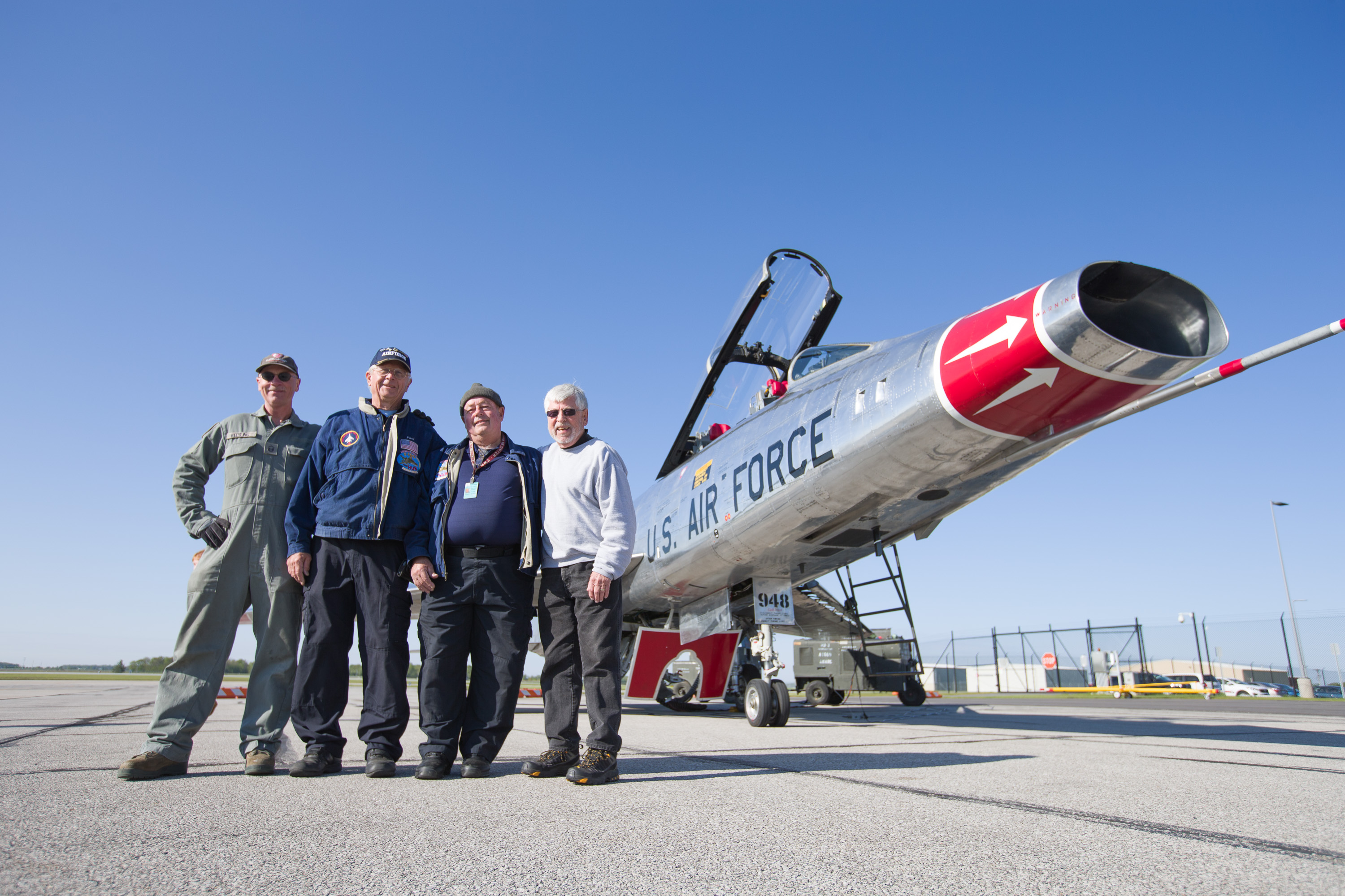 Left to right: Greg Keesling, Paul Swick, Jim Prezbindowski, and Dick Young are crewing the F-100 this week. Photo by Mike Fizer.