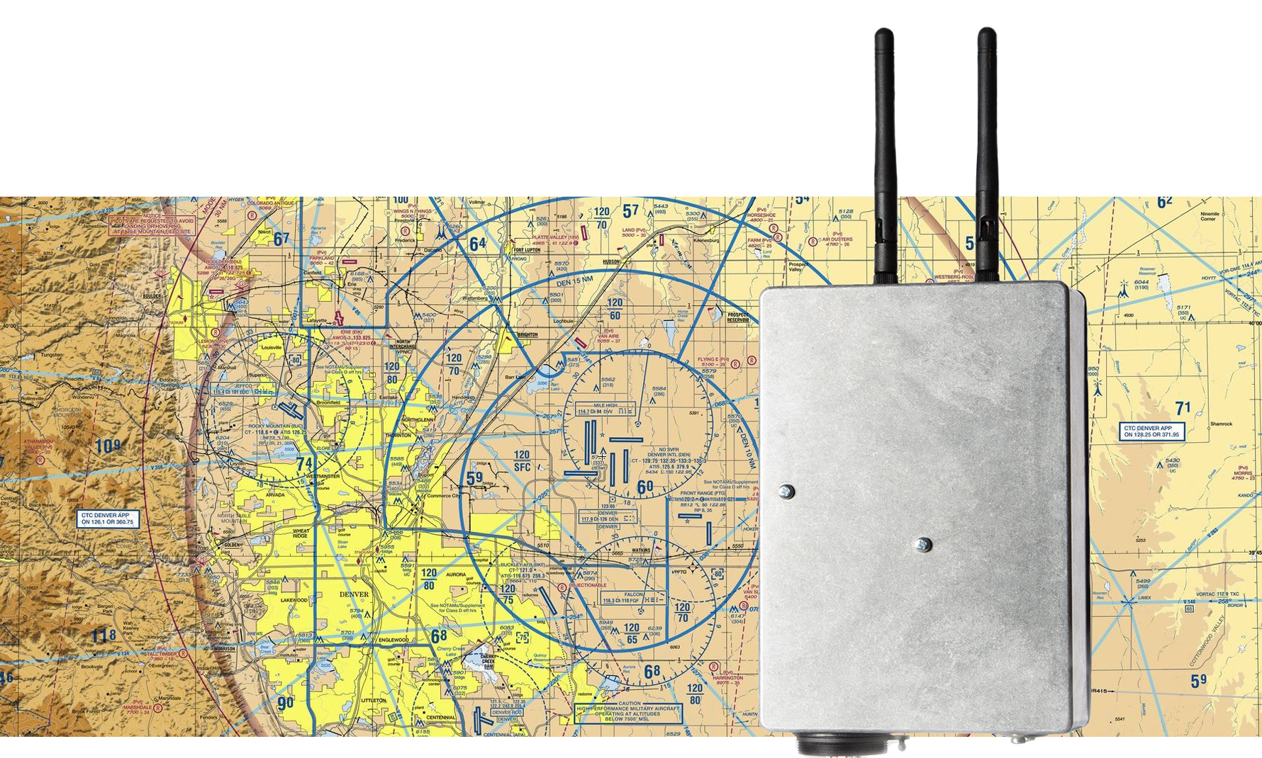 The Airfence system by Sensofusion uses a small electronic device to detect and control drones that enter sensetive areas, and will soon be installed at Denver International Airport. Airfence device photo courtesy of Sensofusion. 
