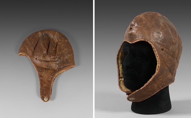 The flying helmet worn by Charles Lindbergh during his historic transatlatnic flight will be sold Nov. 16 in Paris. Photos courtesy of Drouot Estimations. 