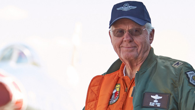 Photography of the reunion of the Super Sabre Society, an organization that celebrates the North American F-100 Super Sabre and the men who flew them. Several in the group had one last flight in Dean Cutshall's F-100F. Shown is pilot Dr. William "Doc" Barry of Athens, GA.

Fort Wayne International (FWA)
Ft. Wayne, IN  USA